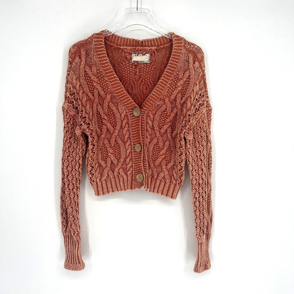 Pilcro Cardigan Sweater Womens XS Orange Chunky‎ Cable Knit Boho Anthropologie